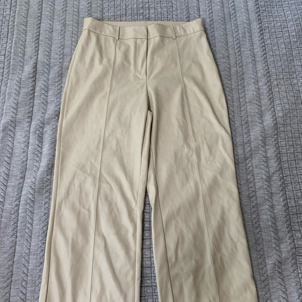 7FAMK Fake Leather Cream Women's Pants